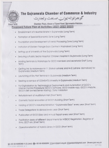 Proposed Future Plan Of Activities by Gujranwala Chamber Of Commerce 2022-2023